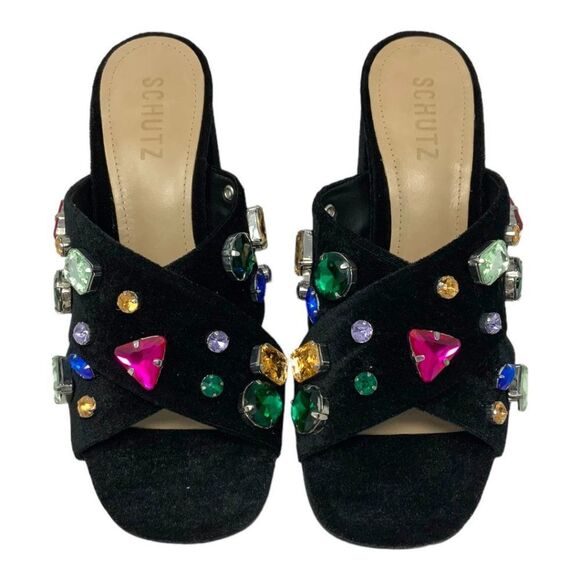 SCHUTZ Black Sandals with Multicolor Gems - Picture 3 of 8